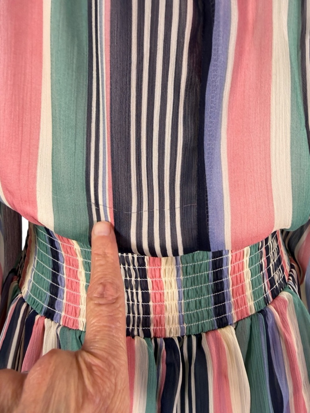 Cato EST. 1946 Striped Smock Waist Sheer Lined Tiered Dress Multi-Color Size M - Picture 5 of 9